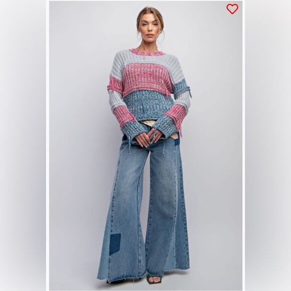 Easel Colorblock Sweater With Fringe NEW - Picture 2 of 4